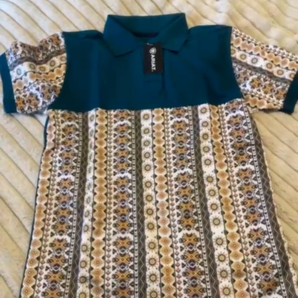 Ariat Men's Polo - Teal with Multicolor Pattern